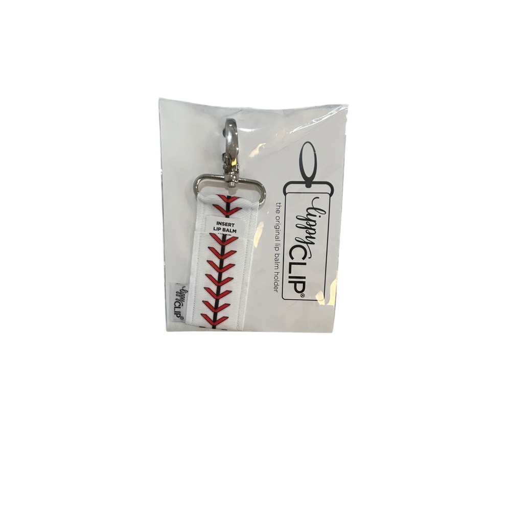 LippyClip Baseball Stitch Lip Balm Holder Keychain White Red Sports Accessory